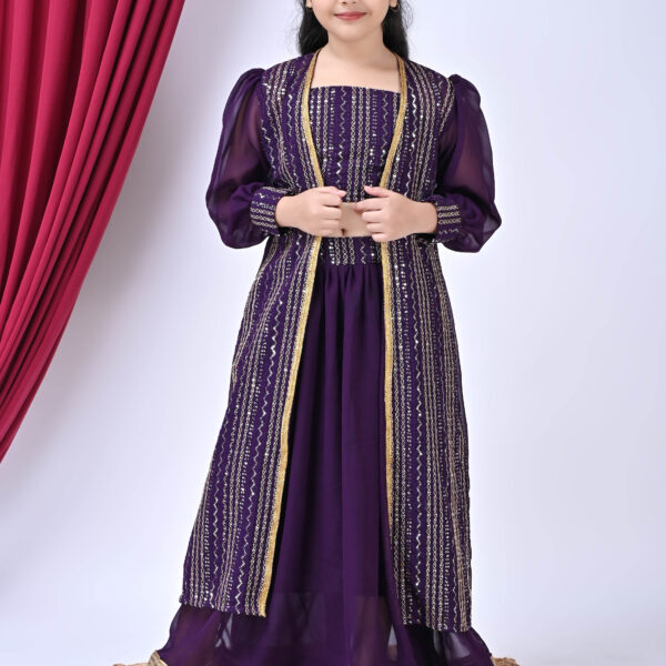 SPAMitude Girls Premium Georgette Jacket Clothing Set(Purple)