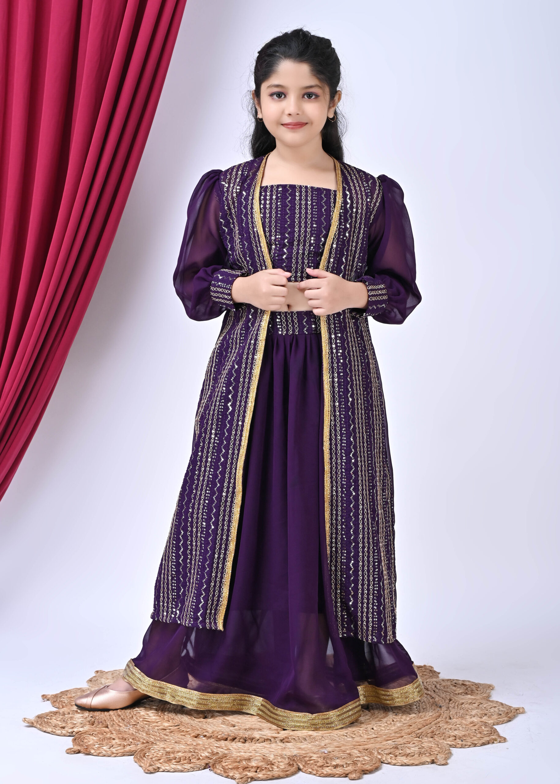SPAMitude Girls Premium Georgette Jacket Clothing Set(Purple