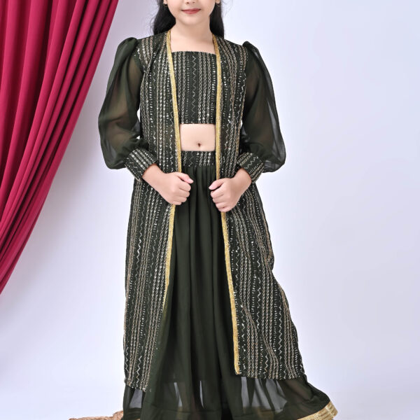 SPAMitude Girls Premium Georgette Jacket Clothing Set(Green)