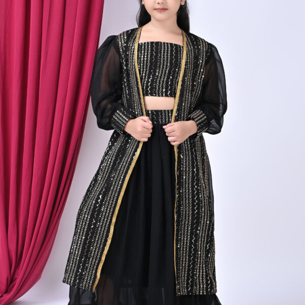 SPAMitude Girls Premium Georgette Jacket Clothing Set(Black)