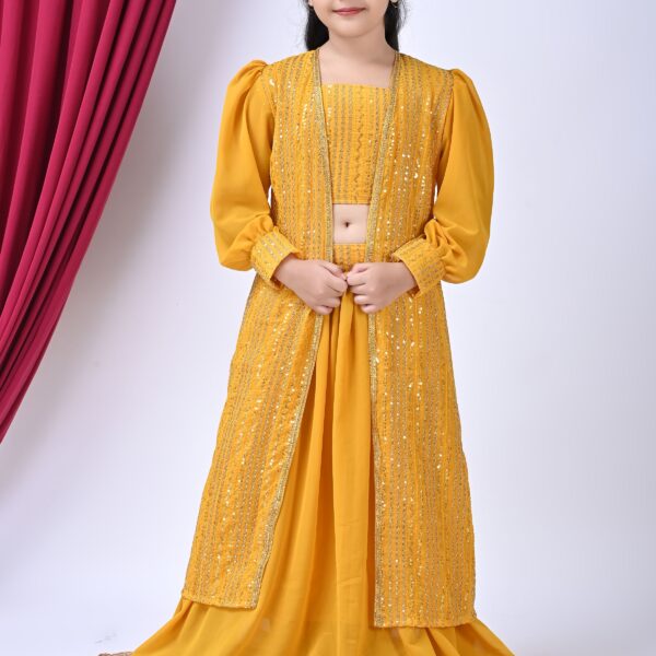 SPAMitude Girls Premium Georgette Jacket Clothing Set(Yellow)